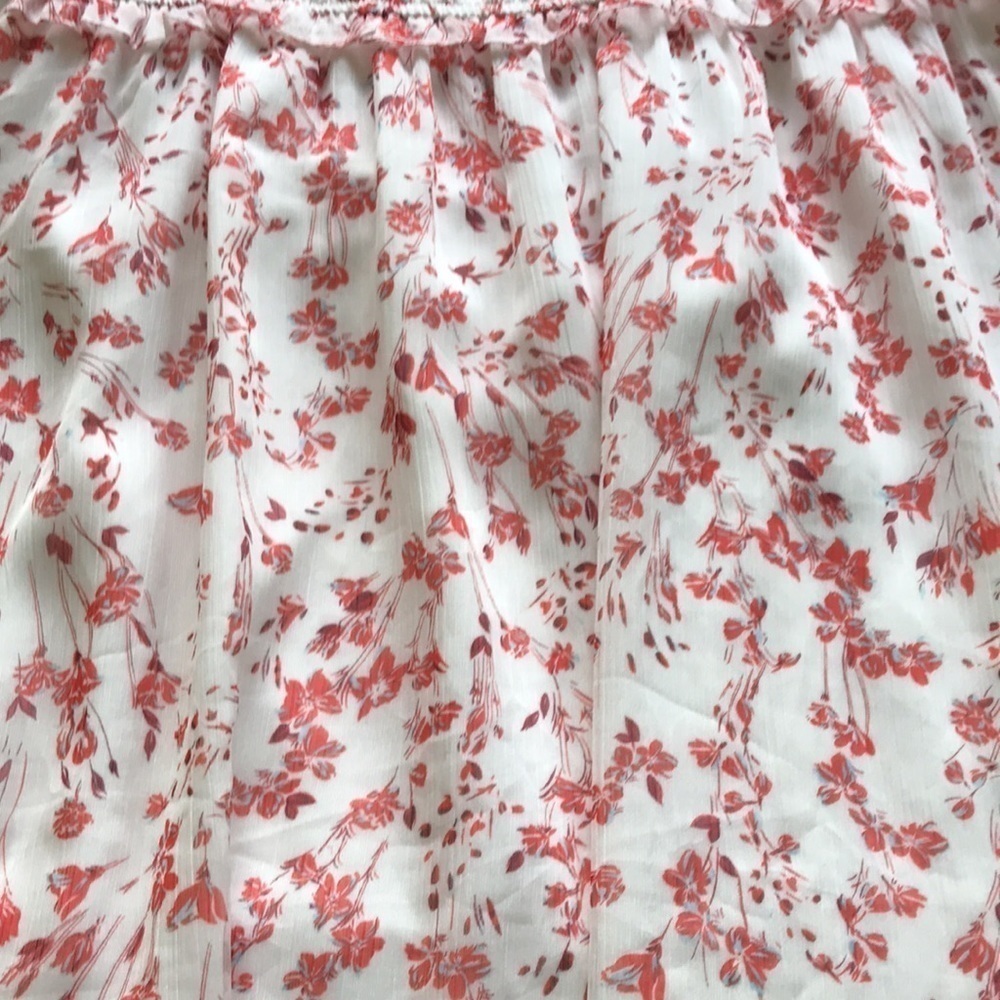 CeCe Floral Chiffon Tie Neck Ruffle Dress Size 12 White Red Sheer Sleeve Wedding - Picture 16 of 17